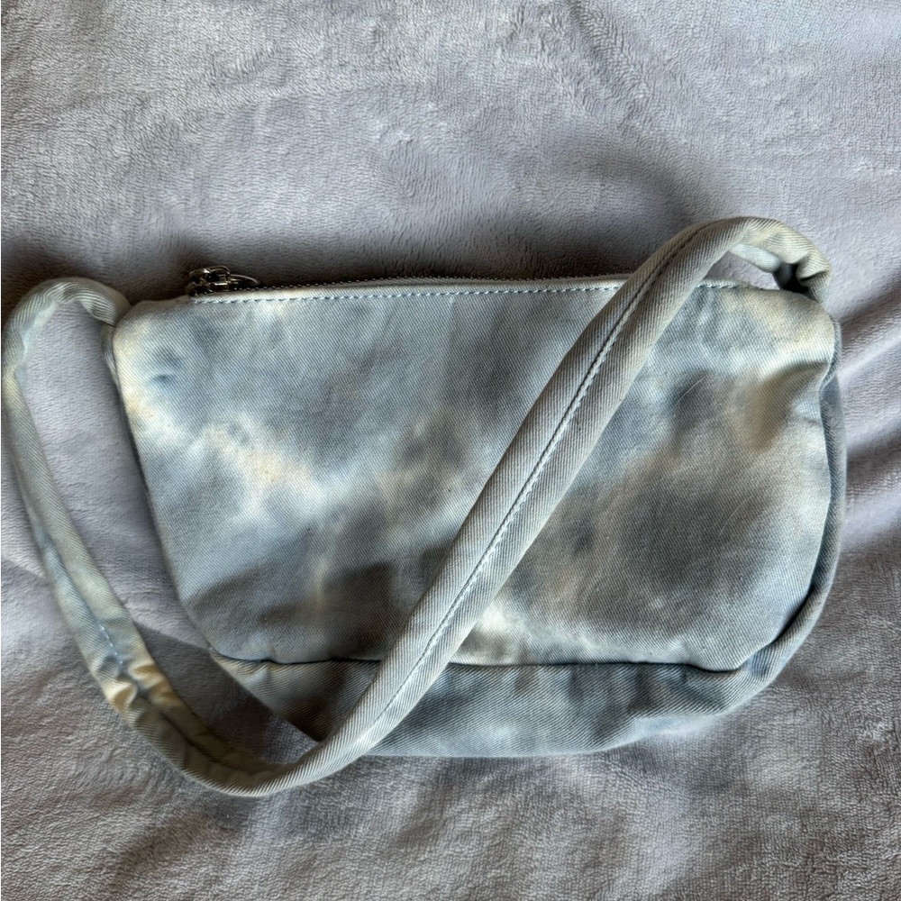 Tie dye denim shoulder bag